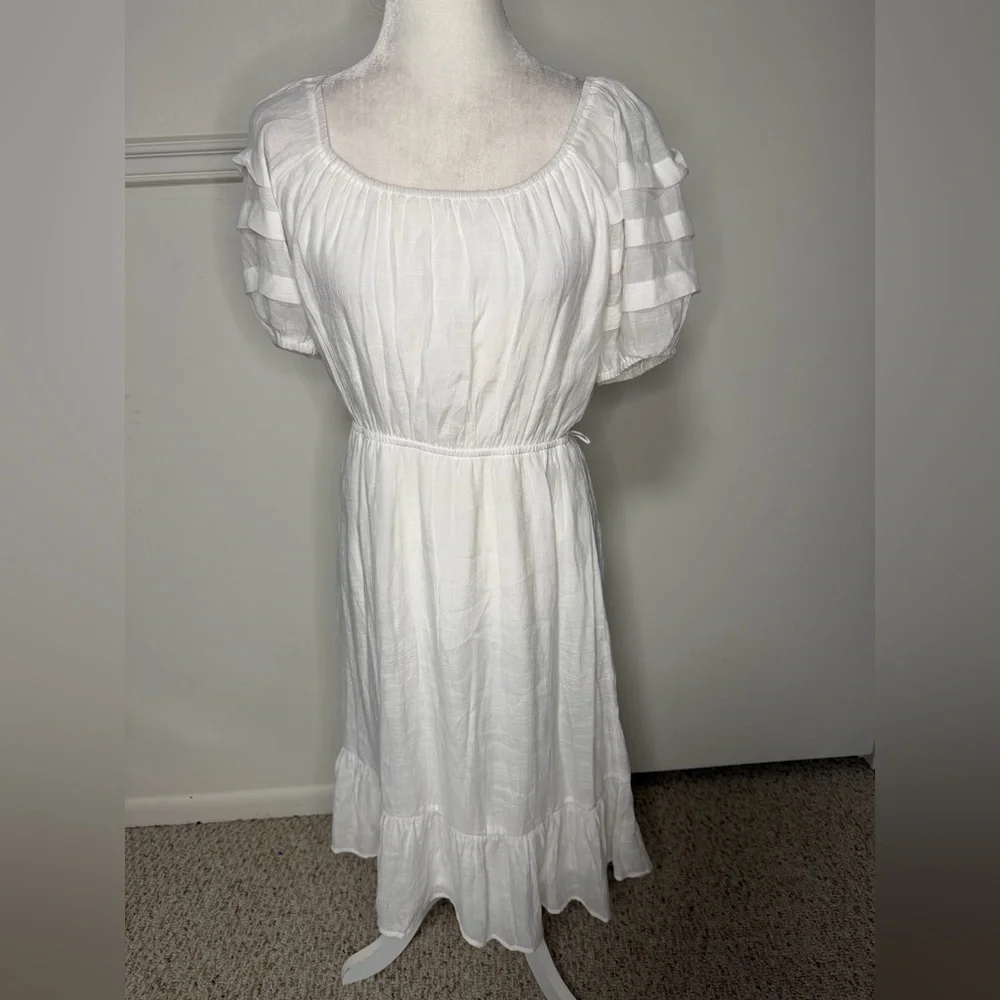 Luxology Pleated Sleeve Belted Midi Dress size S - Picture 3 of 8